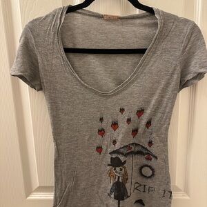 Galliano Gray Fitted Graphic Short Sleeve Tee